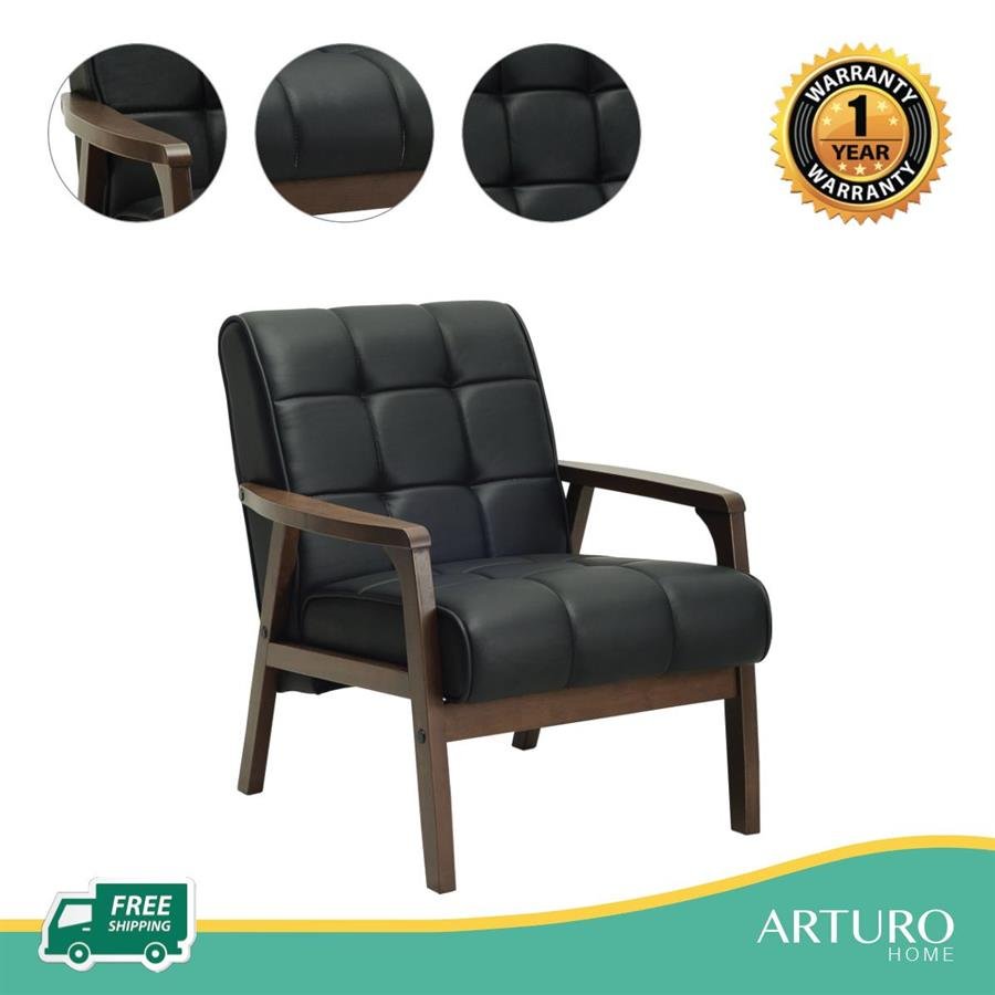 Arturo - Tucson 1 Seater Sofa/ Arm Chair/ Solid Wood/ Black Synthetic Leather/ Blue Fabric Sofa/ Brown Fabric Sofa (Free Shipping to West Malaysia)