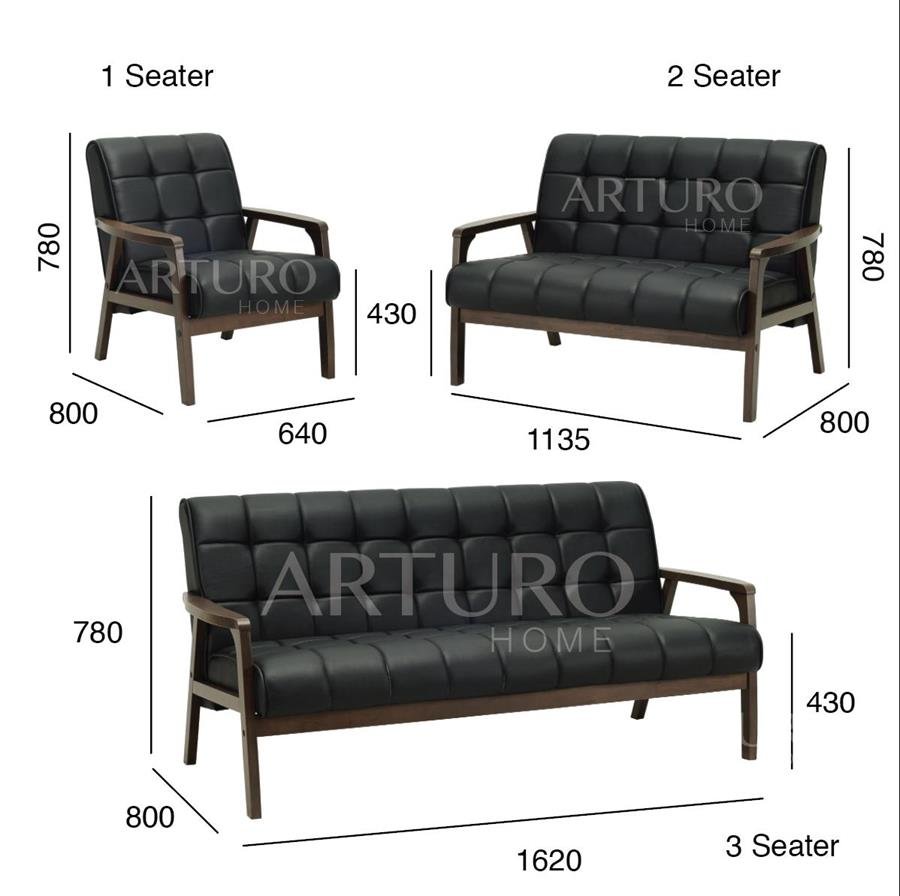 Arturo - Tucson 1 Seater Sofa/ Arm Chair/ Solid Wood/ Black Synthetic Leather/ Blue Fabric Sofa/ Brown Fabric Sofa (Free Shipping to West Malaysia)