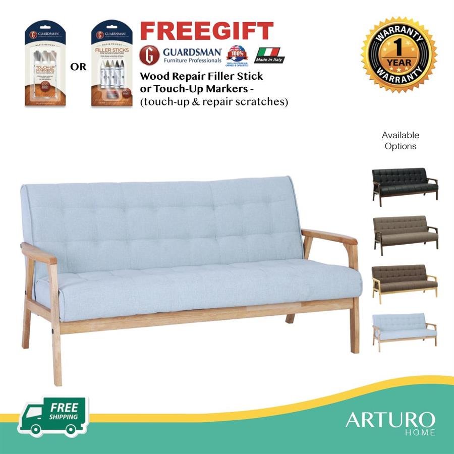 Arturo - Tucson 3 Seater Sofa/ Solid Wood/ Black Synthetic Leather/ Blue Fabric Sofa/ Brown Fabric Sofa (Free Shipping to West Malaysia)