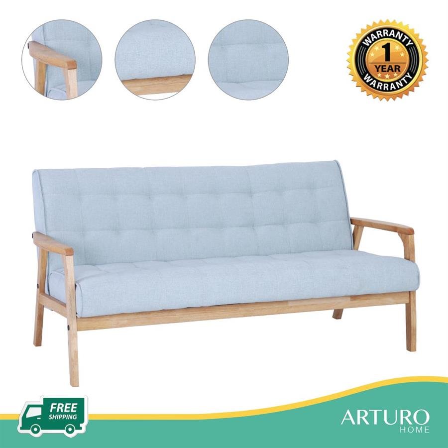Arturo - Tucson 3 Seater Sofa/ Solid Wood/ Black Synthetic Leather/ Blue Fabric Sofa/ Brown Fabric Sofa (Free Shipping to West Malaysia)