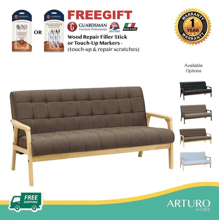 Arturo Tucson 3 Seater Sofa Solid Wood Black Synthetic Leather