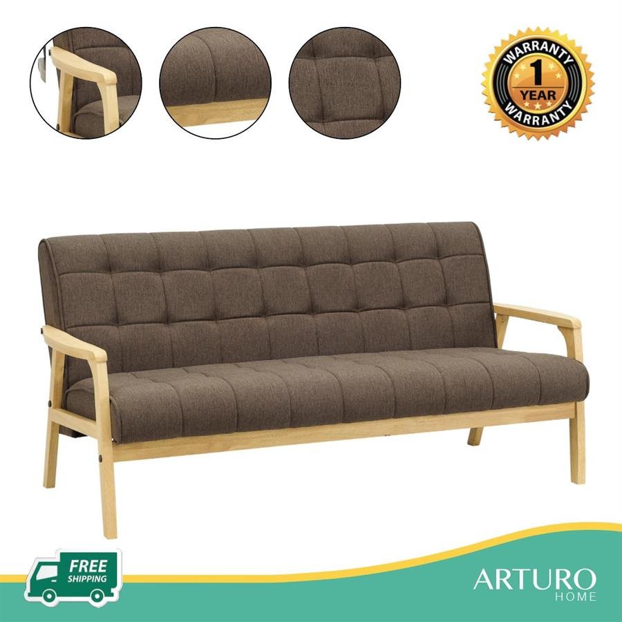 Arturo - Tucson 3 Seater Sofa/ Solid Wood/ Black Synthetic Leather/ Blue Fabric Sofa/ Brown Fabric Sofa (Free Shipping to West Malaysia)