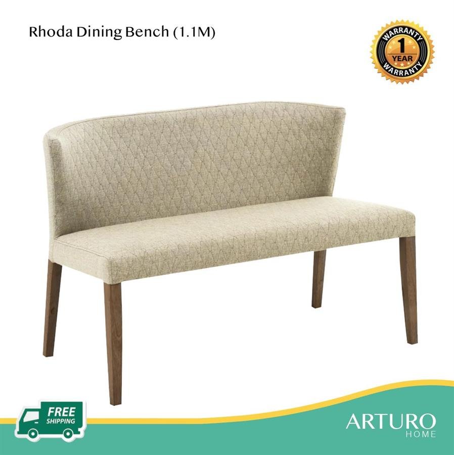 Arturo - Rhoda Dining Bench with Back Rest (1.1m)/  Solid Wood Bech/ Fabric Bench/ Blue Bench/ Black Bench/ Brown Bench (FREE Shipping to West Malaysia)