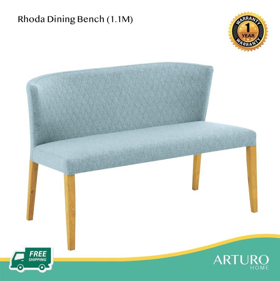 Arturo - Rhoda Dining Bench with Back Rest (1.1m)/  Solid Wood Bech/ Fabric Bench/ Blue Bench/ Black Bench/ Brown Bench (FREE Shipping to West Malaysia)
