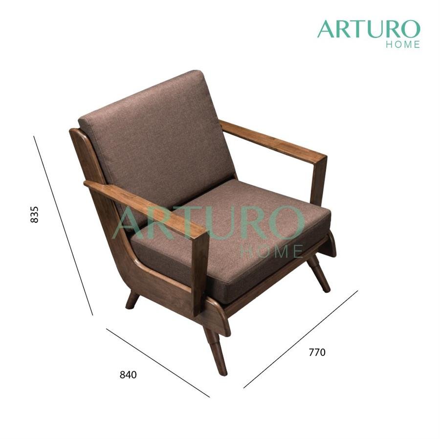 Arturo - Brendo 1 + 3 Seater Sofa Set/ Brown Fabric Sofa/ Mid-century Design/ Retro/ Solid Wood (FREE Shipping to West Malaysia)