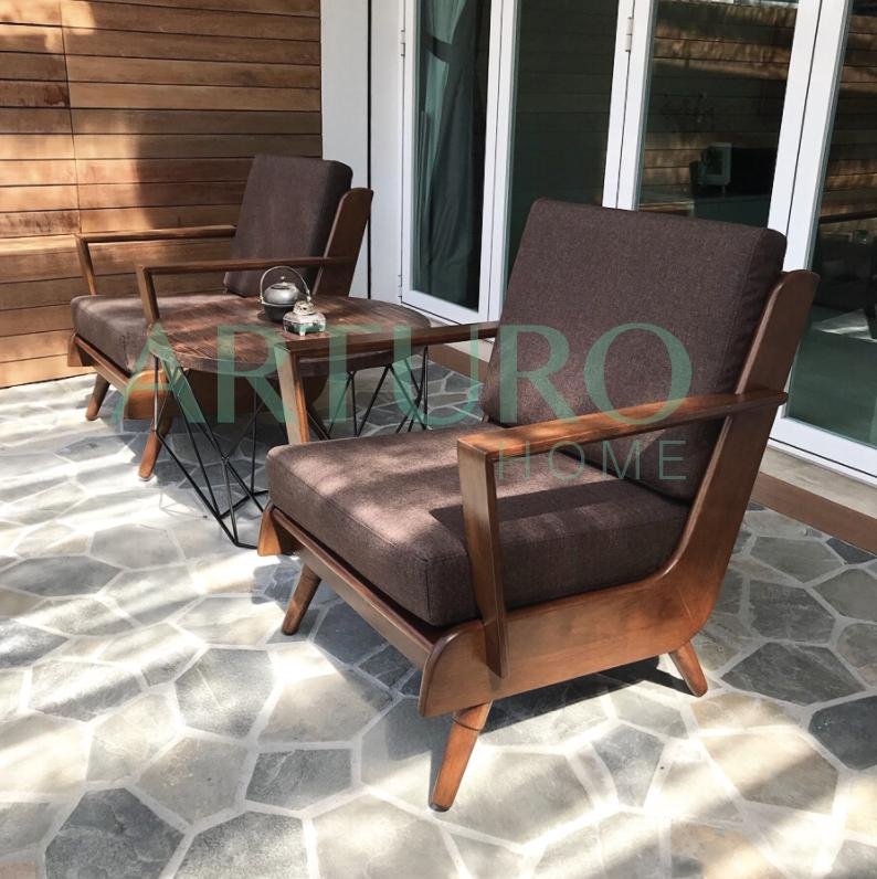 Arturo - Brendo 1 + 3 Seater Sofa Set/ Brown Fabric Sofa/ Mid-century Design/ Retro/ Solid Wood (FREE Shipping to West Malaysia)