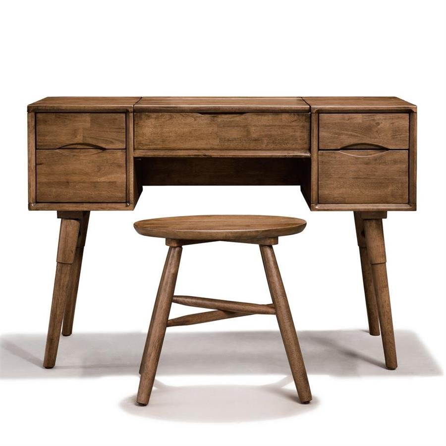 Arturo - Paula Dressing Table Set with Matching Stool and Retractable Mirror/ Vanity Table/ Make Up Table/ Solid Wood/ Mid-century Design/ Retro Design (FREE Shipping to West Malaysia)