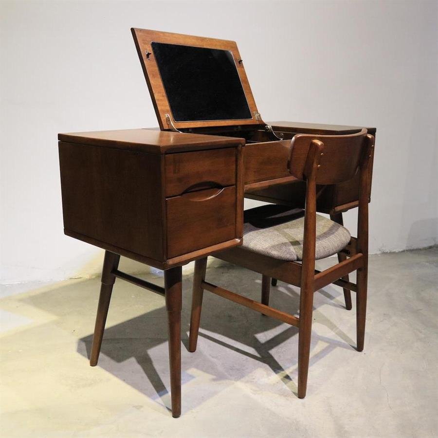 Arturo - Paula Dressing Table Set with Matching Stool and Retractable Mirror/ Vanity Table/ Make Up Table/ Solid Wood/ Mid-century Design/ Retro Design (FREE Shipping to West Malaysia)