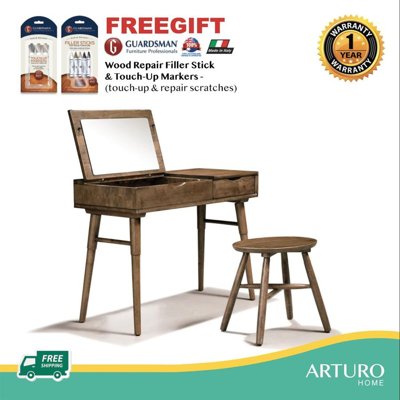 Arturo - Polly Dressing Table Set with Matching Stool and Retractable Mirror/ Vanity Table/ Make Up Table/ Solid Wood/ Mid-century Design/ Retro Design (FREE Shipping to West Malaysia)