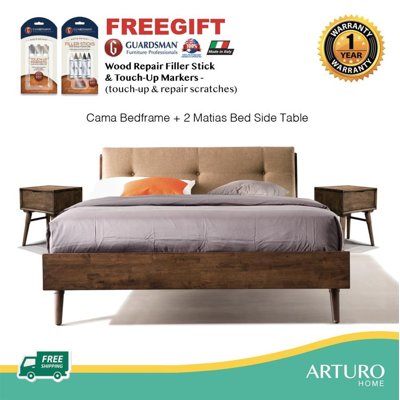 Arturo - Cama Bedframe + 2 units of Matias Bed Side Table Set (FREE Shipping to West Malaysia)