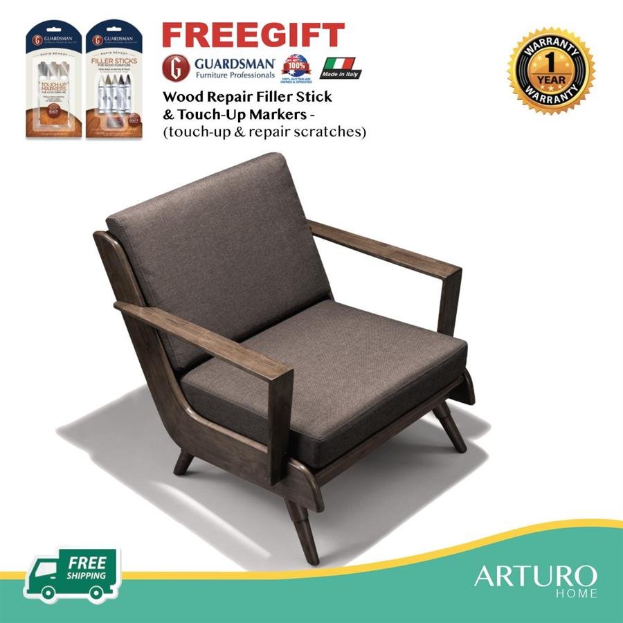 Arturo - Brendo 1 Seater Sofa/ Arm Chair/ Brown Fabric Sofa/ Mid-century Design/ Retro/ Solid Wood (FREE Shipping to West Malaysia