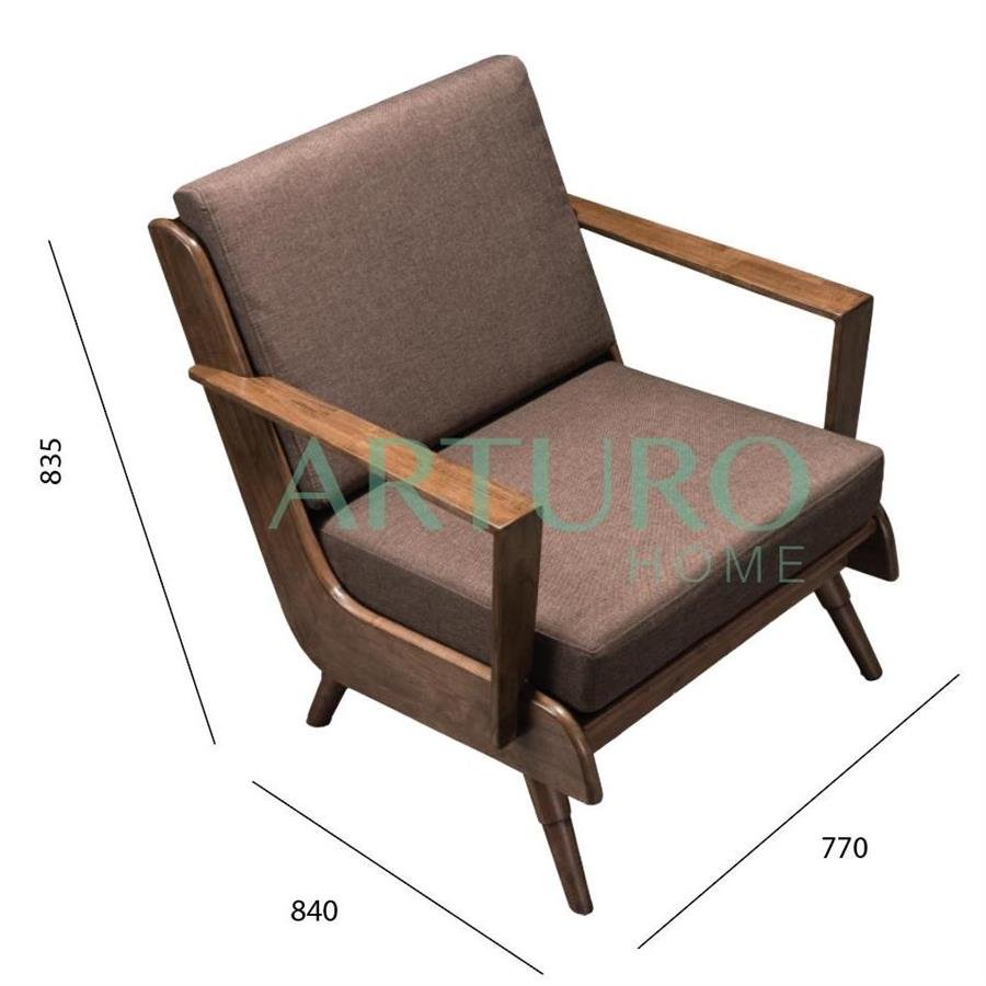 Arturo - Brendo 1 Seater Sofa/ Arm Chair/ Brown Fabric Sofa/ Mid-century Design/ Retro/ Solid Wood (FREE Shipping to West Malaysia