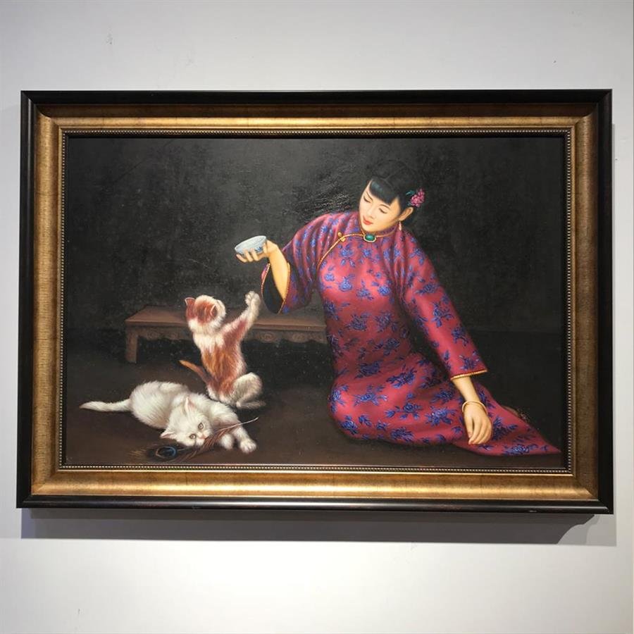 Arturo Oil Painting Oriental Lady With Cats