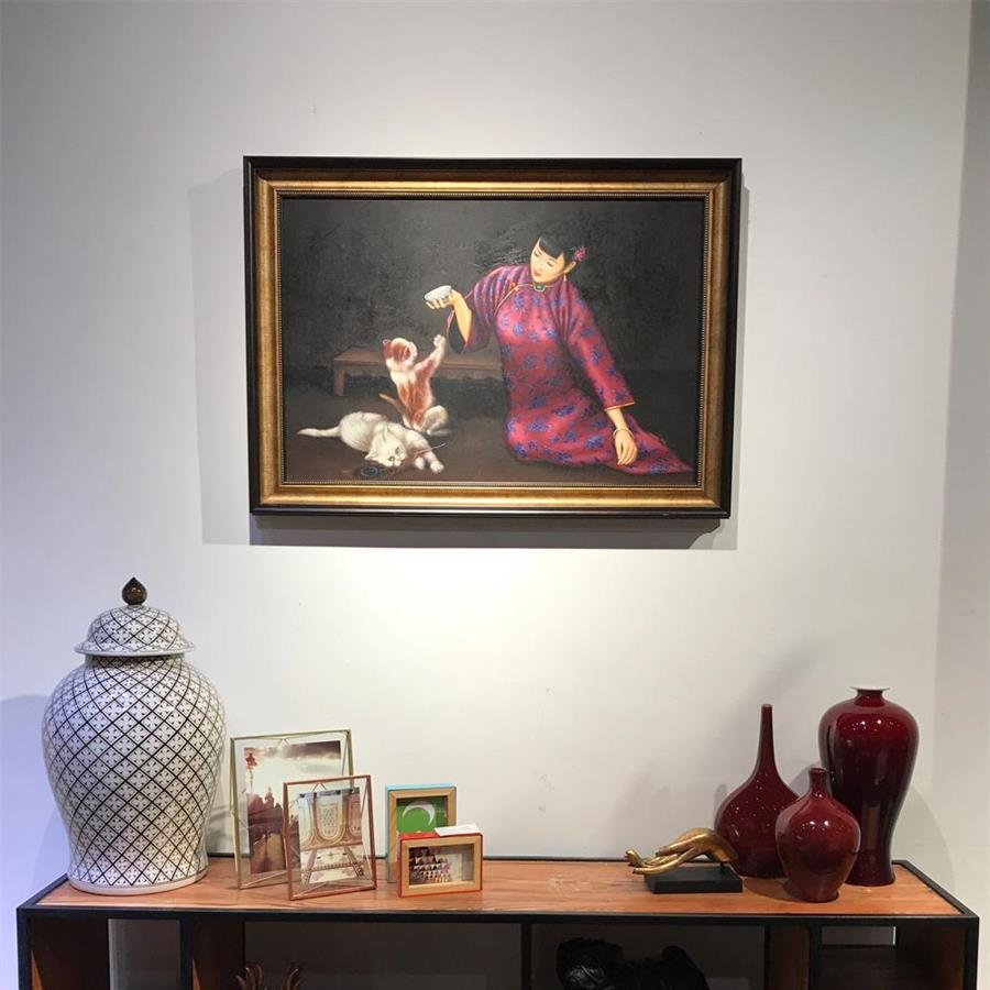 Arturo Oil Painting Oriental Lady With Cats