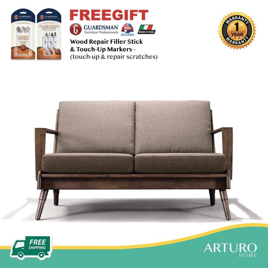 Arturo - Brendo 2 Seater Sofa/ Love Seat/ Brown Fabric Sofa/ Mid-century Design/ Retro/ Solid Wood (FREE Shipping to West Malaysia)