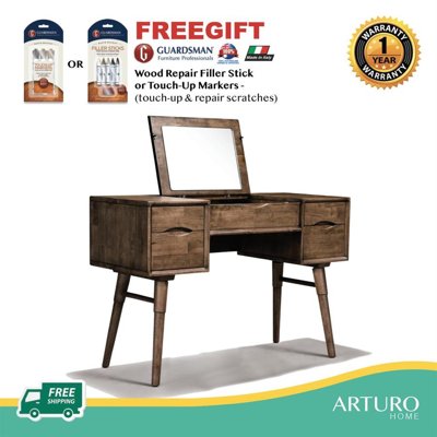 Arturo - Paula Dressing Table with Retractable Mirror/ Vanity Table/ Make Up Table/ Solid Wood/ Mid-century Design/ Retro Design (FREE Shipping to West Malaysia)