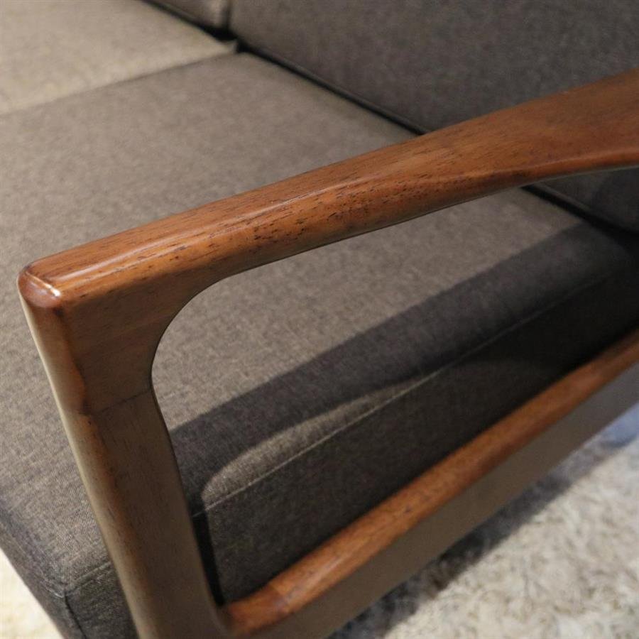 Arturo - Jacobe 3 Seater Sofa/ Mid-century design/ Retro/ Solid Wood/ Walnut Brown/ Brown Fabric (FREE Delivery to West Malaysia)