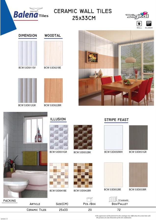 Balena Ceramic Wall Tiles 25X33cm Dimension / Woodtal / Illusion / Stripe Feast