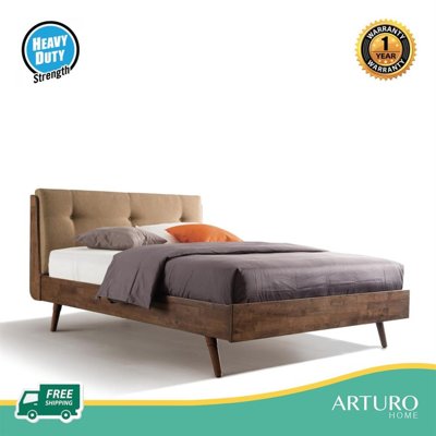 Arturo - Cama Bed Frame/ Solid Wood Bed Frame/ Wooden Bed Frame/ Bed Frame with Padded Headboard (FREE Shipping to West Malaysia)