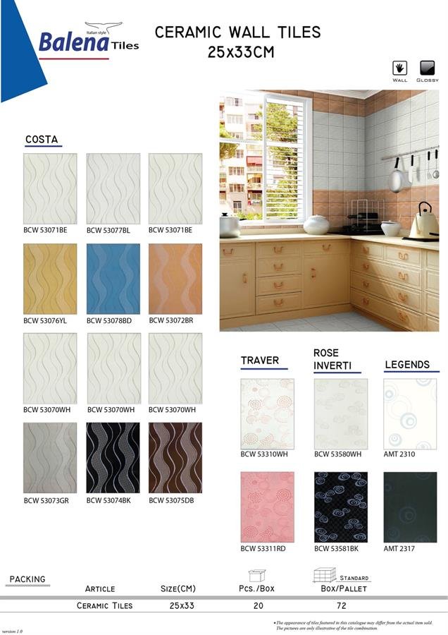 Balena Ceramic Wall Tiles 25X33cm Costa/ Traver / Rose Inverti / Legends