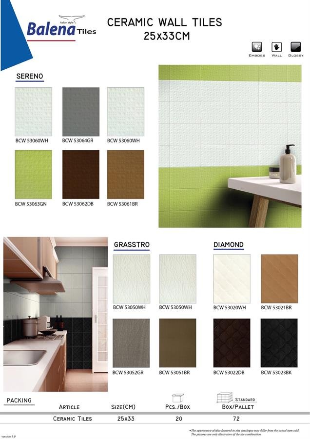 Balena Ceramic Wall Tiles 25X33cm Sereno / Grasstro / Diamond