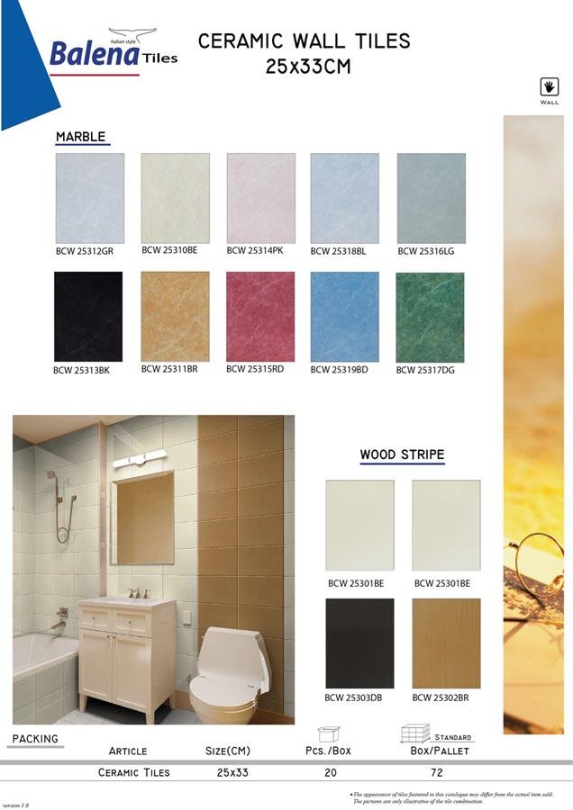 Balena Ceramic Wall Tiles 25X33cm Marble / Wood Stripe