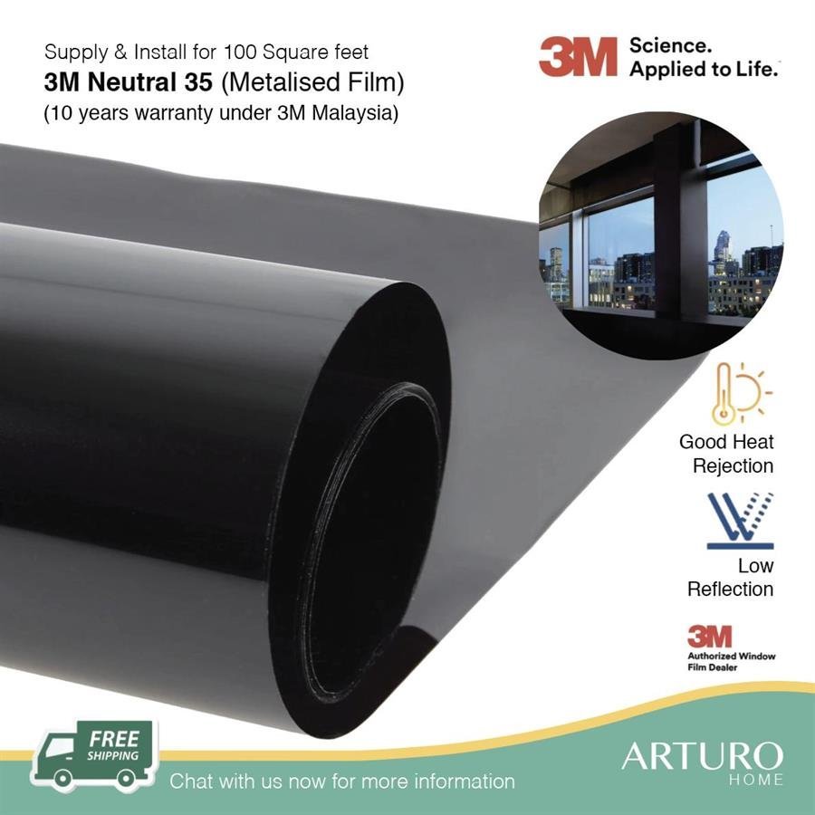 Supply & Install 3M Neutral 35 Window Film for 100 square feet/ Window Tinting Service/ 3M Window Film/ Window Treatment (FREE Shipping & Installation for West Malaysia)