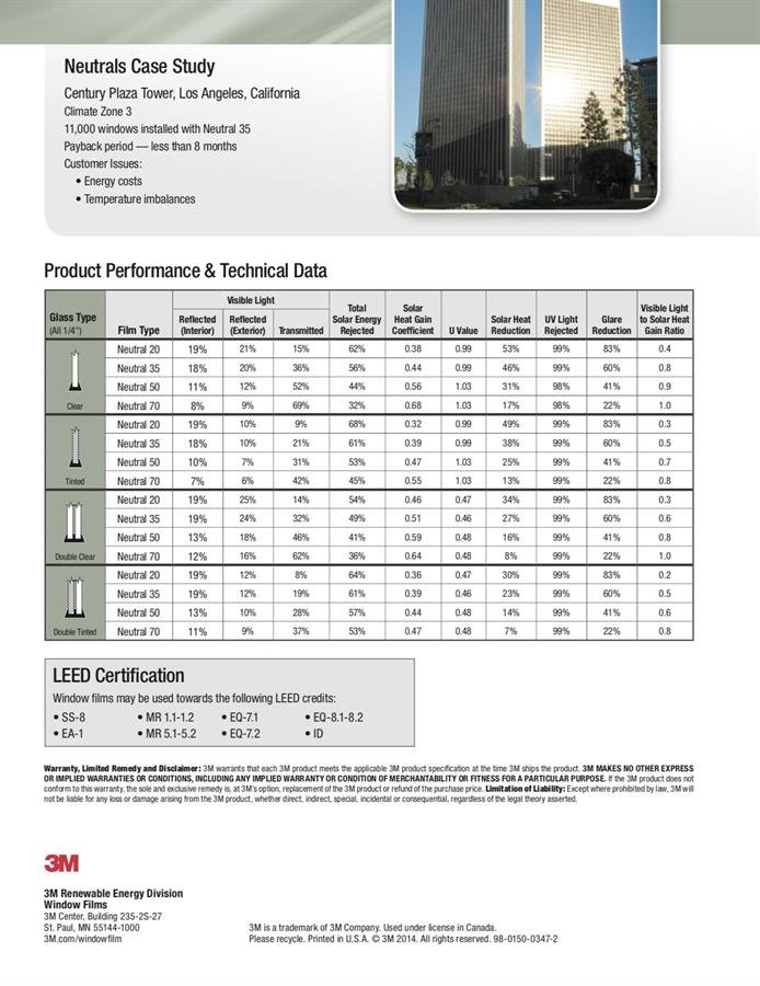 Supply & Install 3M Neutral 35 Window Film for 100 square feet/ Window Tinting Service/ 3M Window Film/ Window Treatment (FREE Shipping & Installation for West Malaysia)
