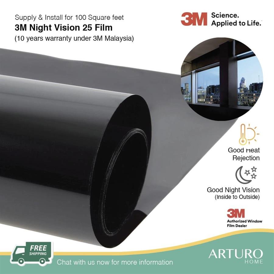 Supply & Install 3M Night Vision 15/ 25/ 35 Window Film for 100 square feet/ Window Tinting Service/ 3M Window Film/ Window Treatment (FREE Shipping & Installation for West Malaysia)