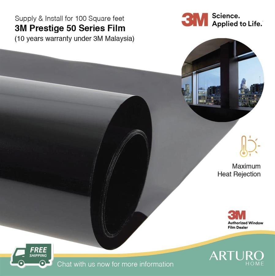 Supply & Install 3M Prestige 40/50/60/70 Window Film for 100 square feet/ Window Tinting Service/ 3M Window Film/ Window Treatment (FREE Shipping & Installation for West Malaysia)