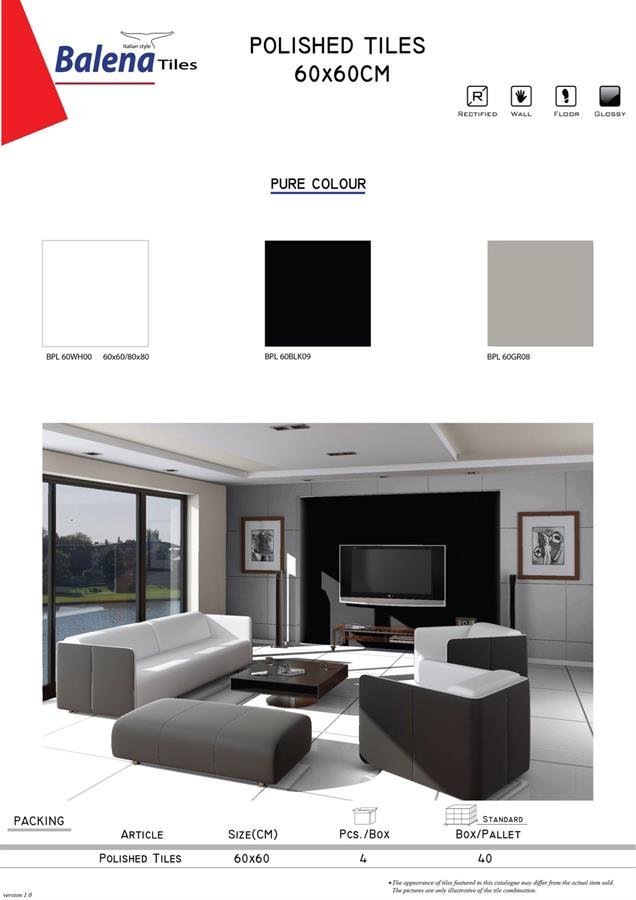 Balena Polished Tiles 60X60cm Pure Colour