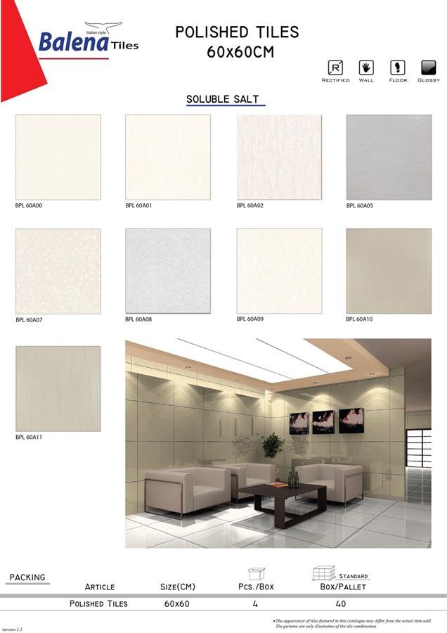 Balena Polished Tiles 60X60cm Soluble Salt