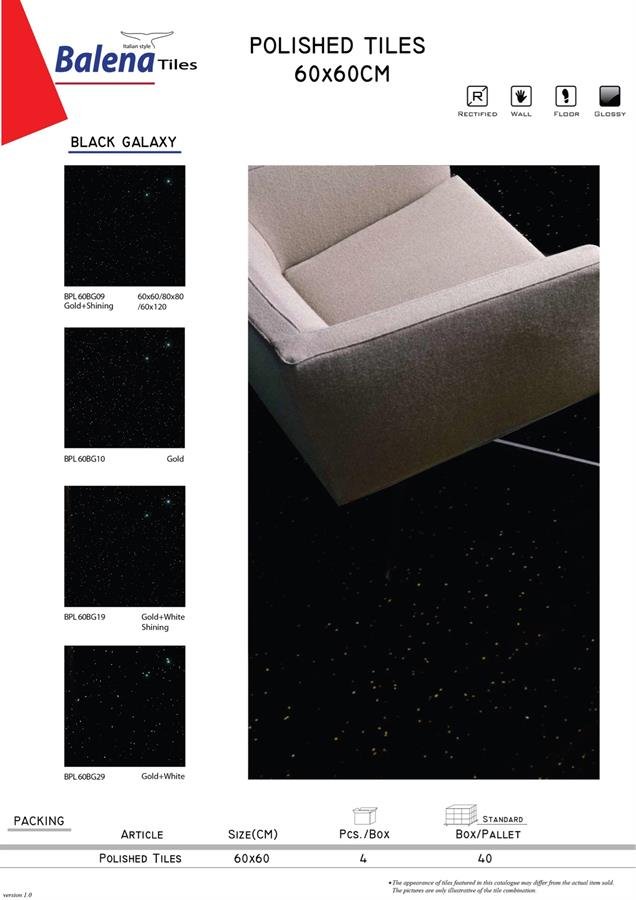 Balena Polished Tiles 60X60cm Black Galaxy