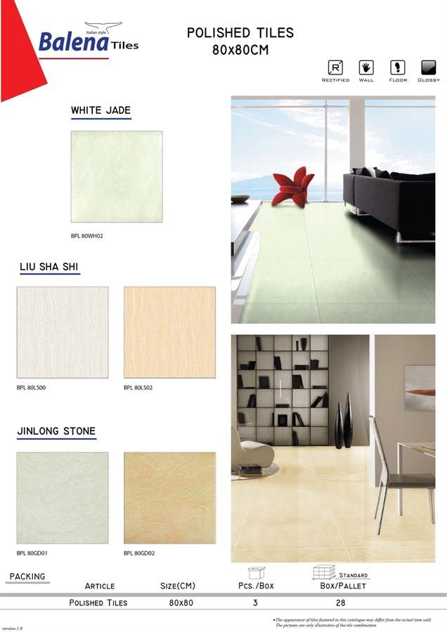Balena Polished Tiles 80X80cm White Jade / Liu Sha Shi / Jinlong Stone