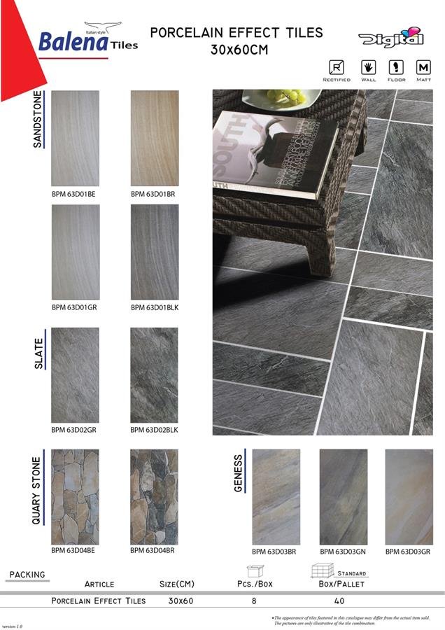 Balena Porcelain Effect Tiles 30X60cm Sandstone / Slate / Quary Stone / Geness