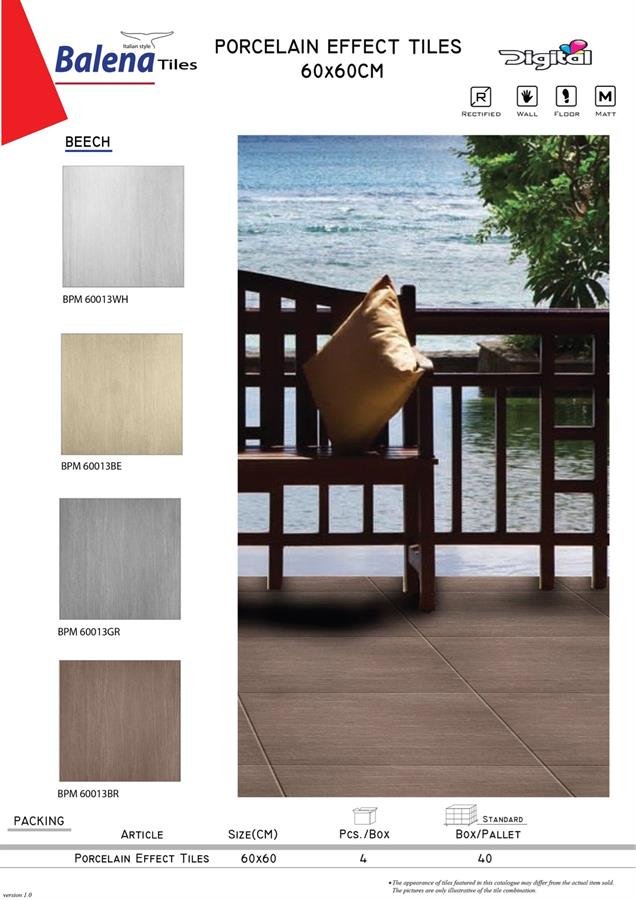 Balena Porcelain Effect Tiles 60X60cm Beech