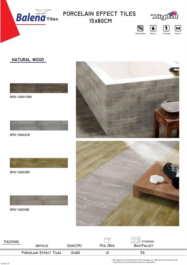 Balena Porcelain Effect Tiles 15X80cm Natural Wood