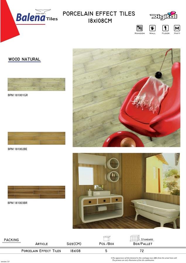 Balena Porcelain Effect Tiles 18X108cm Wood Natural