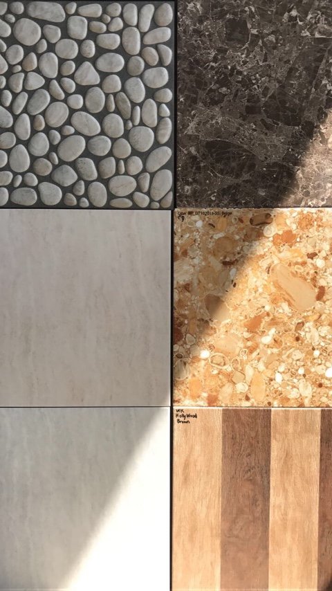 Tiles Bianco / MyDecor Zuru Cream / Opal Beige / MyDecor Zuru Grey / WK Hollywood Brown
