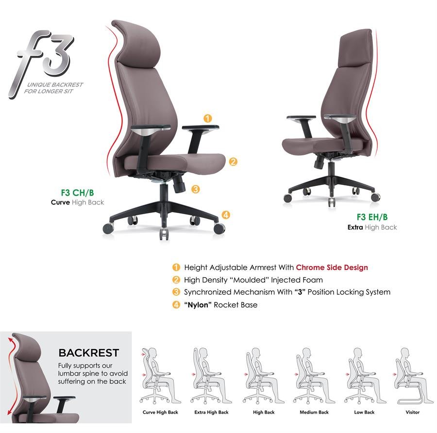 Office Chair F3 Curve High Back (Brown)