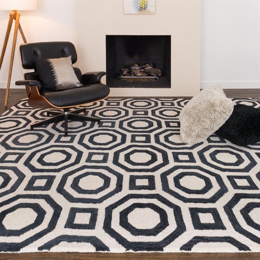 Safa Hand-tufted Tatum Ivory and Black Wool Rug (Pre-Order) [RG283]