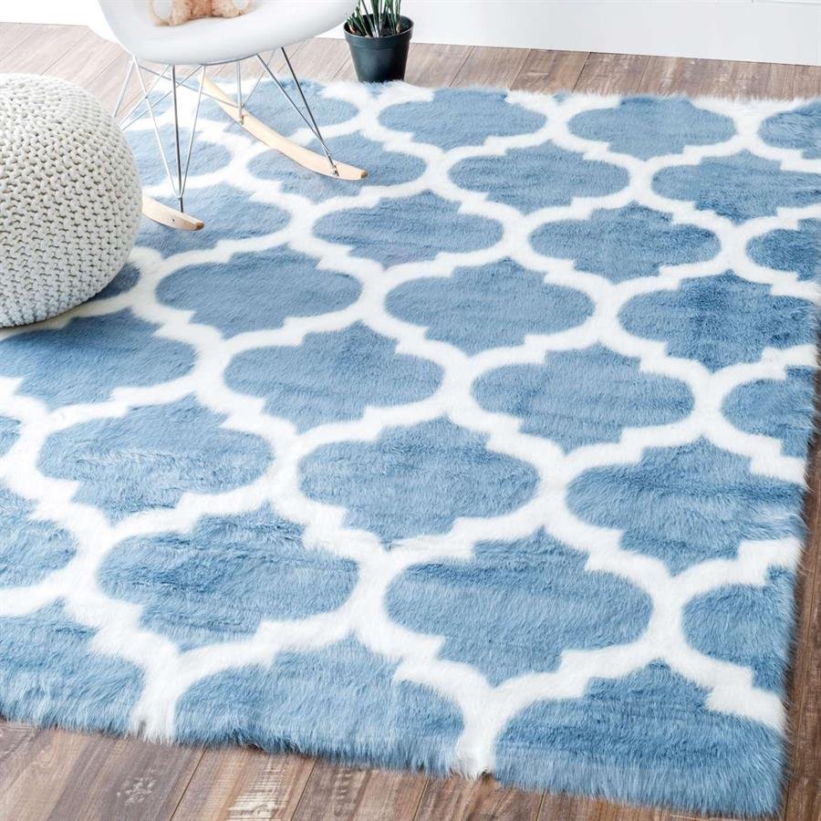 Serenity Blue Faux Sheepskin Trellis Rug (Pre-Order) [RG201]