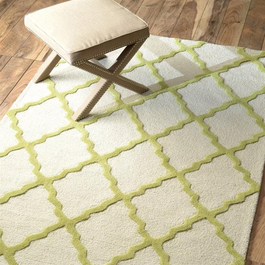 Shag Trellis White and Green Stripe Rugs (Pre-Order) [RG078]