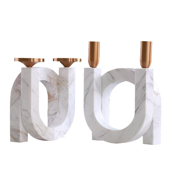 DECO 030 Volakas Italy Marble Candlestick 2 Piece