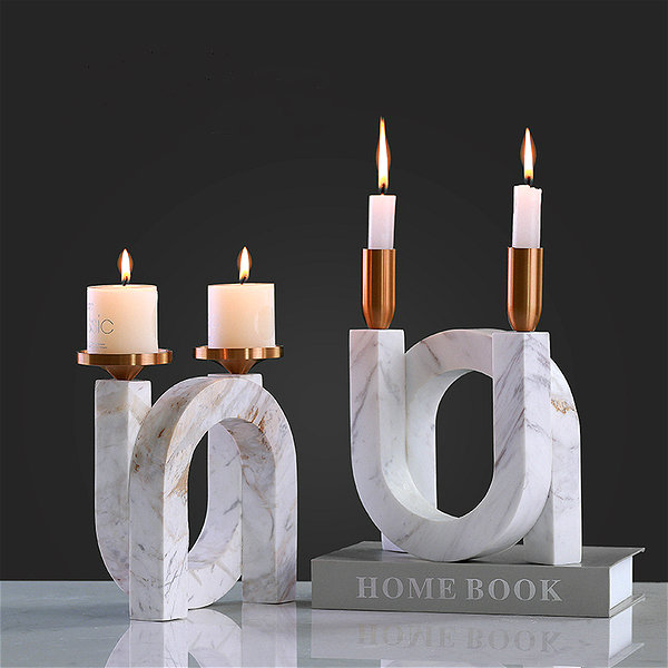DECO 030 Volakas Italy Marble Candlestick 2 Piece