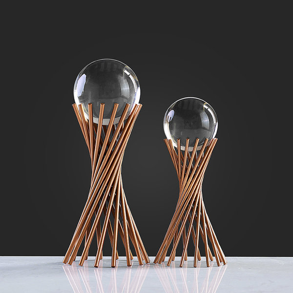 DECO 028 Crystal Ball with Rose Gold Stand Display Set 2 Piece