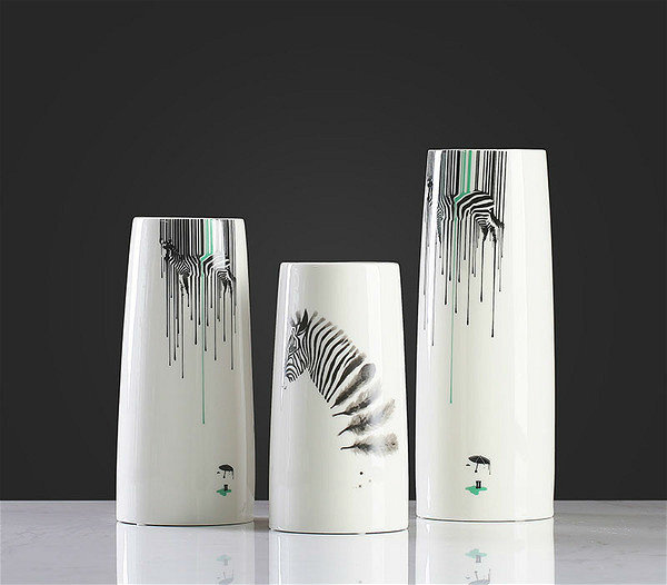 HA 015 Zebra Ceramic Vase Set 3 Piece