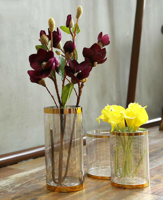 HA 008 Gold Plating Glass Vase 3-Piece