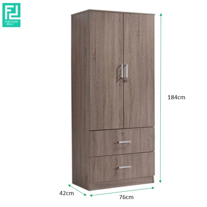 KINGSLEY 2 door 2 drawer wardrobe-Sonoma dark oak