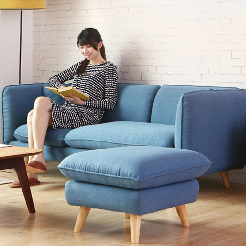 CHLOE 3 seater L shaped fabric sofa with foot stool-Blue